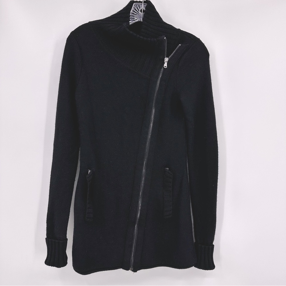 Athleta Chill Factor Sweater Coat Cardigan Sweater Wool Blend Black Size XXS